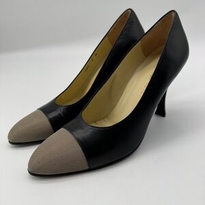 Vintage Charles Jourdan Leather Mesh Pumps 8 Cap Toe Heels Made in Spain